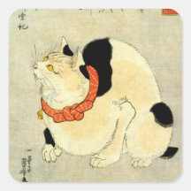 日本猫 japansk katt för 国芳, Kuniyoshi, Ukiyo-e Fyrkantiga Klistermärken
