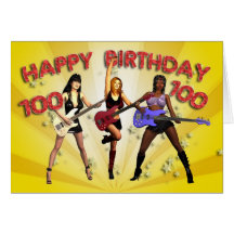 100. Rockin födelsedag med ett flickamusikband Kort