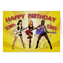 13th Rockin födelsedag med ett flickamusikband Kort