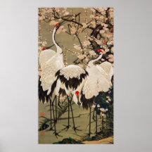 15. 梅花群鶴図, 若冲plommonblomningar & kranar, Jakuchū Print