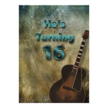 16th Födelsedaginbjudan - gitarr/manlig