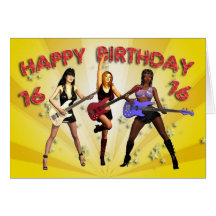 16th Rockin födelsedag med ett flickamusikband Hälsnings Kort