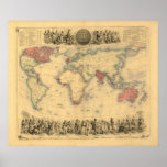 1850's kartlägger av brittisk väldealltigenom värl affisch