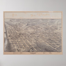 1872 Dallas, TX-fågelöga beskådar den panorama- ka Affischer