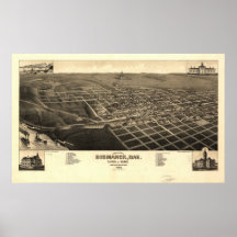 1883 Bismarck, ND-fågelöga beskådar den panorama-  Affisch
