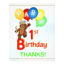 1st Birthday Party BearThank You Invite