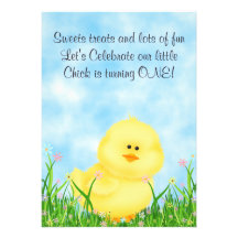 1st födelsedaginbjudan för gullig chick för flicko
