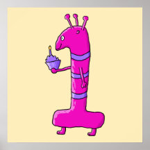 1st Födelsedagtecknad. Rosa födelsedagMonster. Print