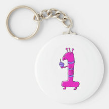 1st Födelsedagtecknad. Rosa födelsedagMonster. Nyckel Ring
