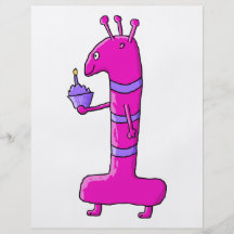 1st Födelsedagtecknad. Rosa födelsedagMonster. Flyg Blad