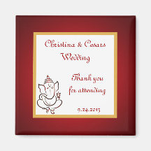 2"x2" Announcement Magnet Lord Ganesha/Hindu Red S