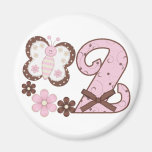 2nd födelsedag för rosa fjäril kylskåps magneter
