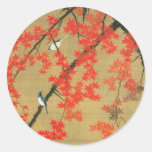 30. 紅葉小禽図, 若冲lönn & lilla fåglar, Jakuchū Runda Klistermärken