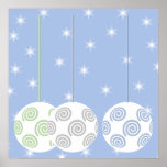 3 Baubles för vitSwirly jul. På Blue. Posters