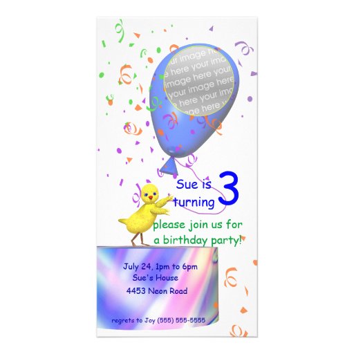 3rd Ballong för blått för födelsedagsfesthönainbju Anpassade Foto Kort
