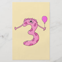 3rd Födelsedagtecknad i Pink. Full Färg Flygblad