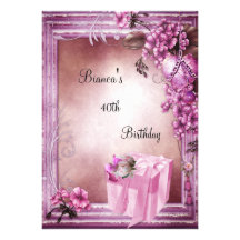 40th Boxas den eleganta rosa rosgåvan för födelsed Inbjudan