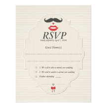 4.25x5.5" Mustache Lips Retro RSVP Wedding Card