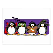 4 Halloween pingvin Vykort