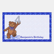 4th Birthday Dancing Bear Scrapbook Rectangular Sticker