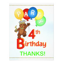 4th Birthday Party BearThank You Announcement