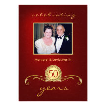 50th Årsdagpartyinbjudningar - röd elegant