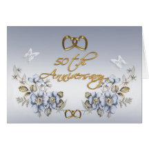 50th Blommigt för blått för årsdagparty elegant Hälsnings Kort