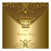 50th Elegant guld- art déco för födelsedagsfest Anpassade Inbjudningskort