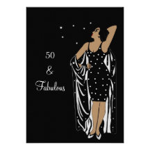 50th För Divadeco för födelsedagsfest Retro vit fö Inbjudningar