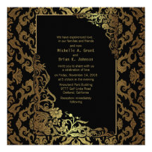 5.25x5.25" Damask Luxury Golden Black Wedding Invi Invites