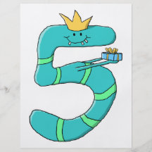 5th Födelsedag tecknadmonster i Teal. Full Färg Flygblad