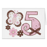 5th födelsedaginbjudningar för rosa fjäril hälsnings kort