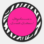 6 - 3" zebra tryck för favörklistermärkeshock rosa