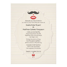 6.5 x 8.75" Mustache Lips Retro Wedding Invitation