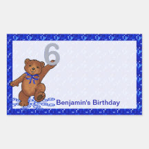 6th Birthday Dancing Bear Scrapbook Rectangle Stickers