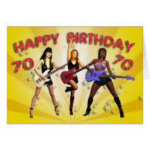 70th Rockin födelsedag med ett flickamusikband Hälsnings Kort