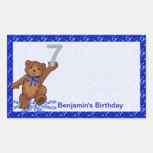 7th Birthday Dancing Bear Scrapbook Rectangle Sticker