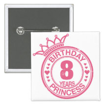 8 år - födelsedagPrincess - rosor Knappar