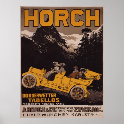 Affisch för HORCH-biladvertizing