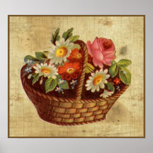 Affisch för vintageblommabasket