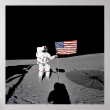 Affisch/tryck:  Moonwalk & amerikanska flaggan