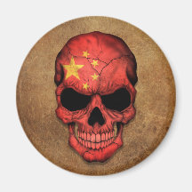 Aged and Worn Chinese Flag Skull Magnets
