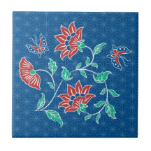 Aiyana belägger med tegel blom- Batik 2 Keramiska Plattor