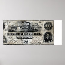 Alabama 1858 tio dollar noterar affischer
