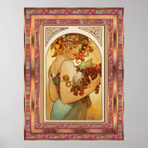 Alfons Mucha för affischvintagekonst frukt med ram