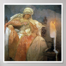 Alfons Mucha ~-kvinnor med det brinna stearinljuse Print