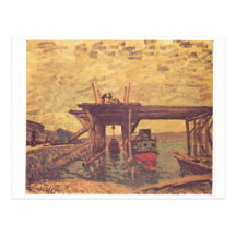 Alfred Sisley - Brücke im Bau 1885 olja på kanfas Vykort