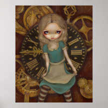 Alice i urverk - steampunk i underlandtryck affisch