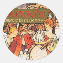 Alphonse (Alfons) Mucha:   Amants Rund Klistermärke