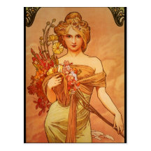 Alphonse (Alfons) Mucha bukett Vykort